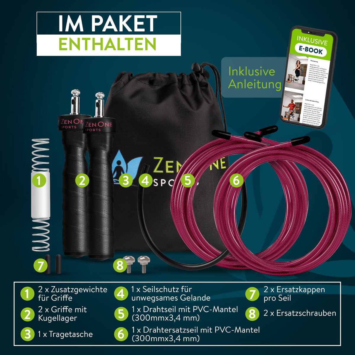 ZenRope Springseil mit Kugellagern & Stahlseil (verstellbar)