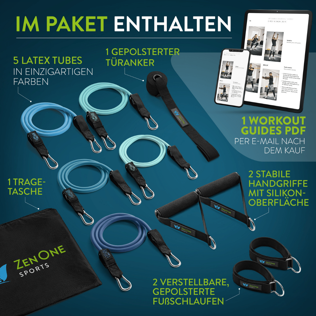 ZenBands Widerstandsbänder Set mit Griffen, Fußschlaufen & Türanker